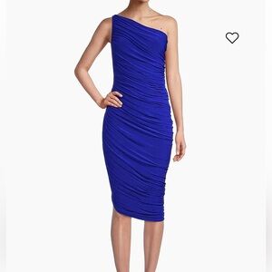 LYANER Blue One Shoulder Ruched Midi Dress M